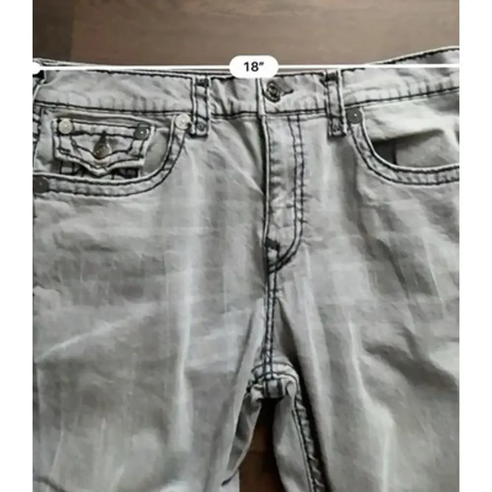 True Religion Rocco Relaxed Skinny Super T Grey Wash Jeans 38